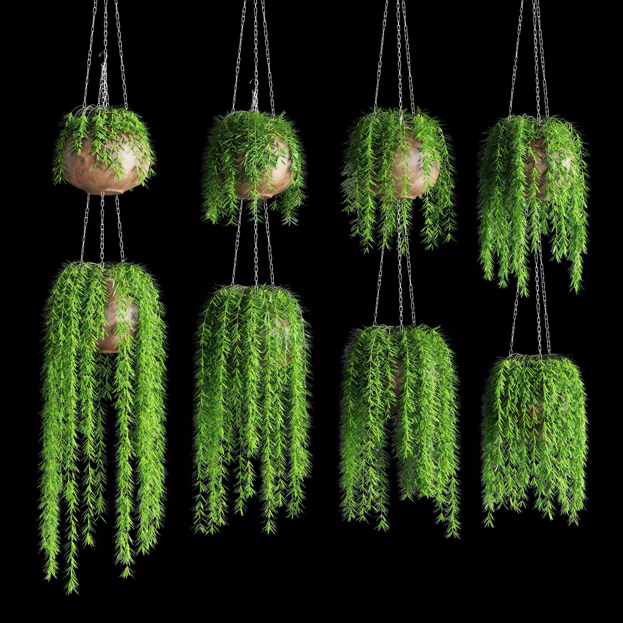 Hanging plants in pots on a chain 8 models 3D model_0
