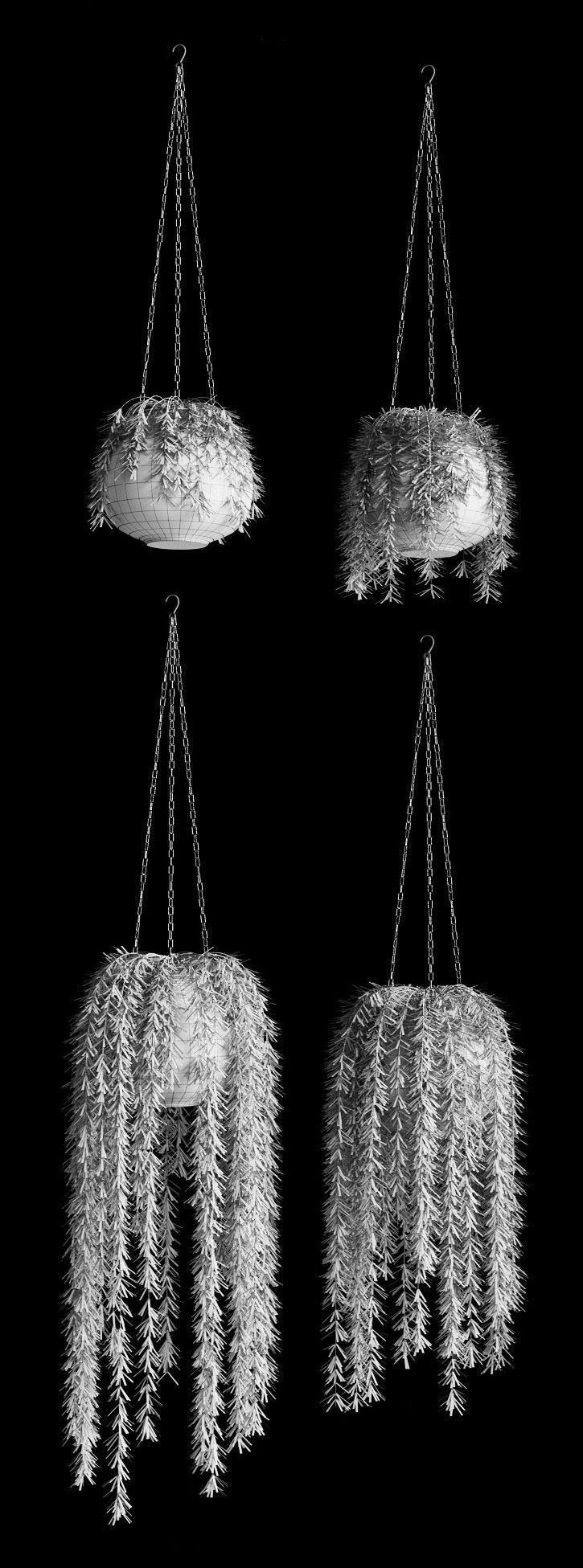 Hanging plants in pots on a chain 8 models 3D model_4