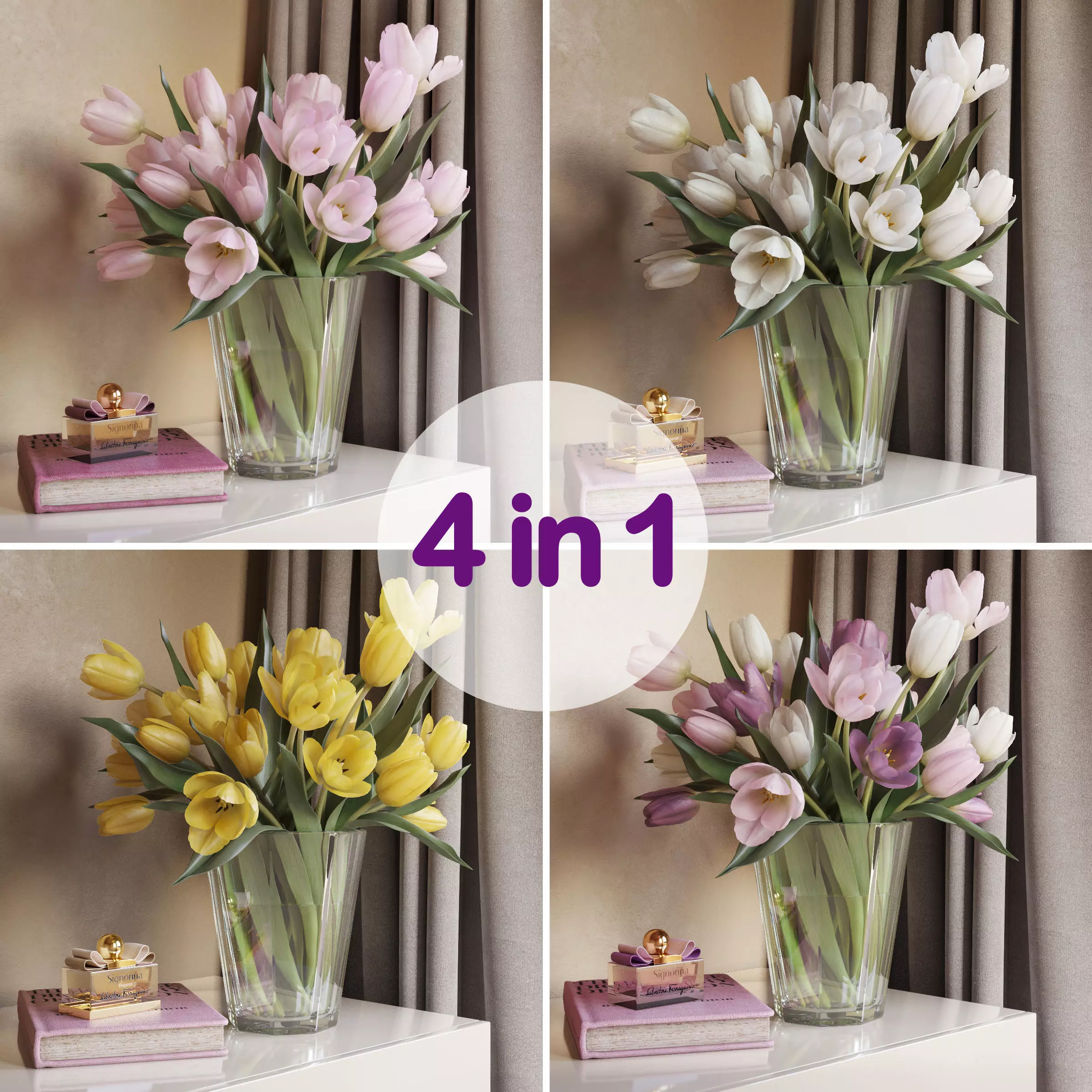 Tulip Flowers 4 in 1 Low-poly 3D model_0