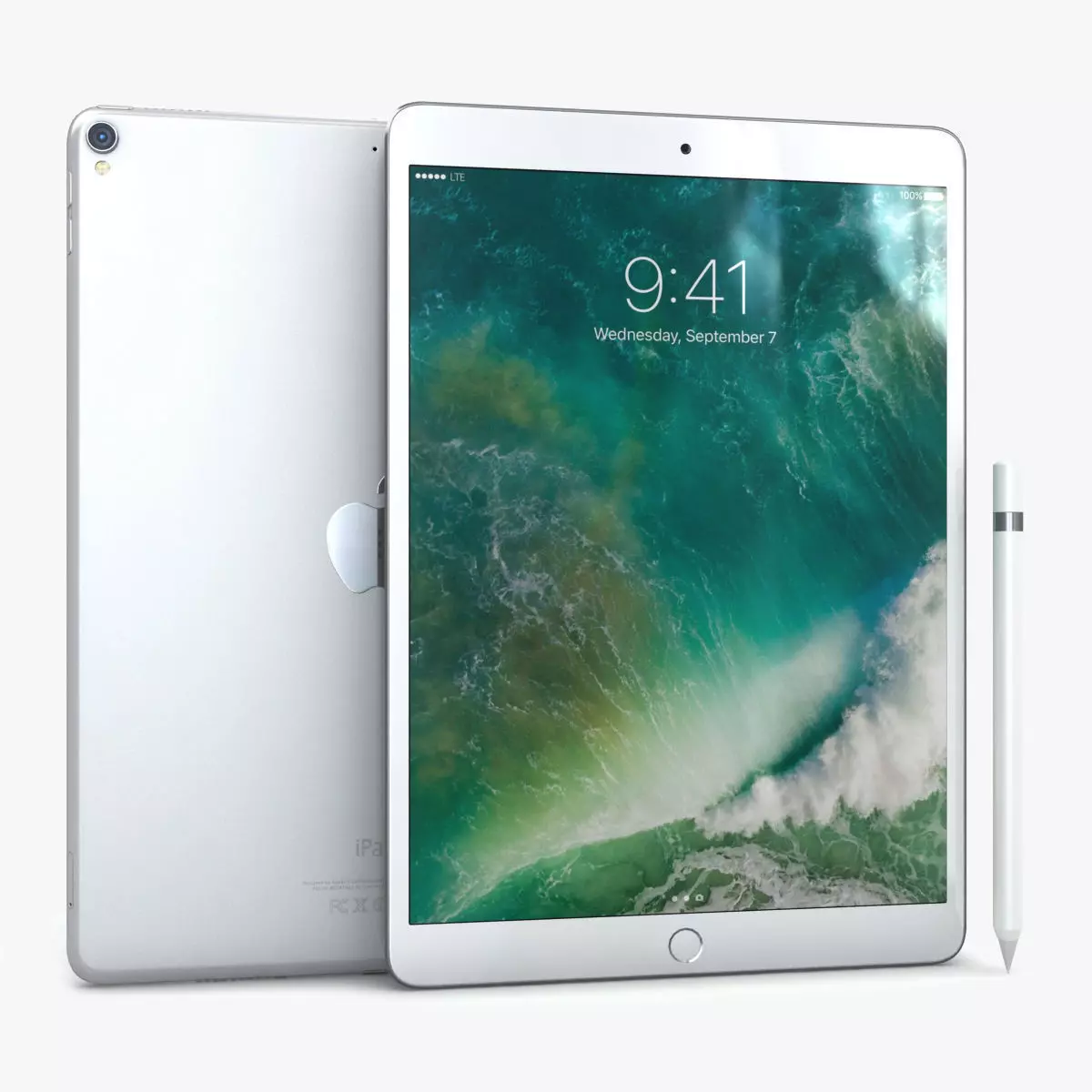 iPad Pro 10-5 2017 Silver with Pencil Low-poly 3D model_0