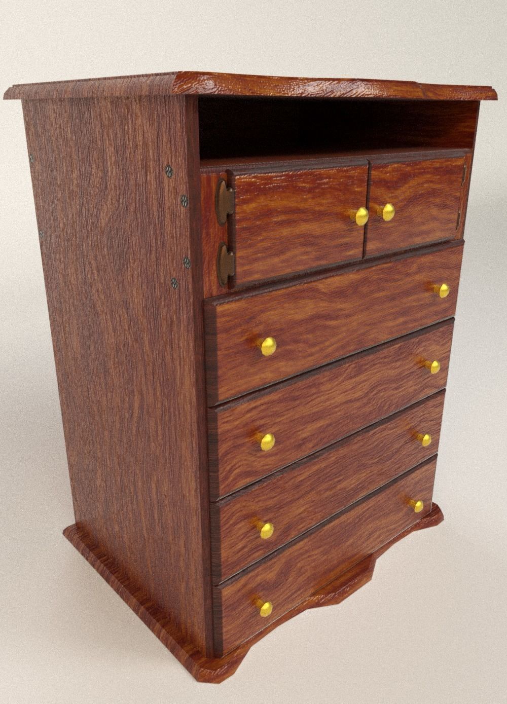 Faux Wood Drawer Wardrobe Low-poly 3D model_1