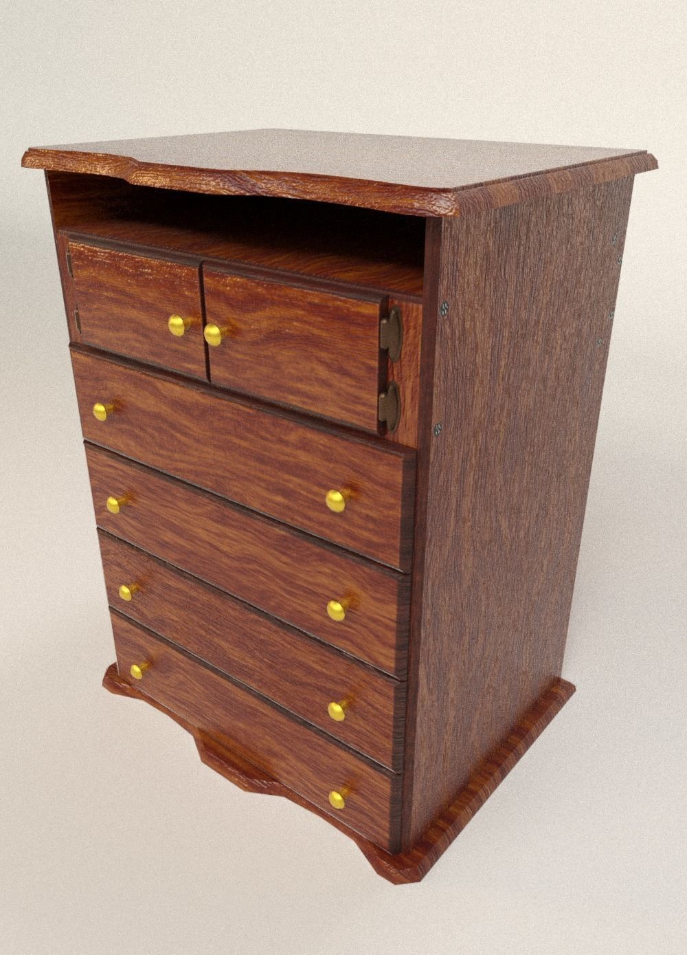 Faux Wood Drawer Wardrobe Low-poly 3D model_2