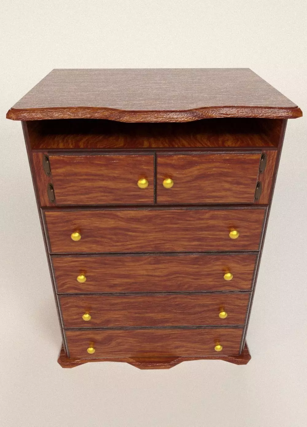 Faux Wood Drawer Wardrobe Low-poly 3D model_0