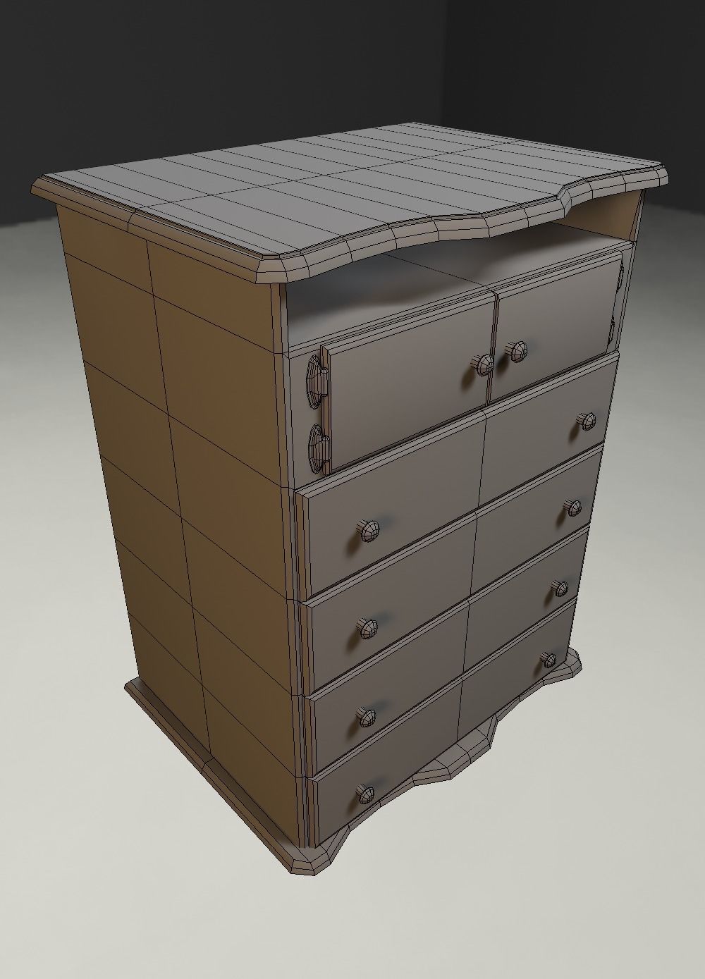 Faux Wood Drawer Wardrobe Low-poly 3D model_4