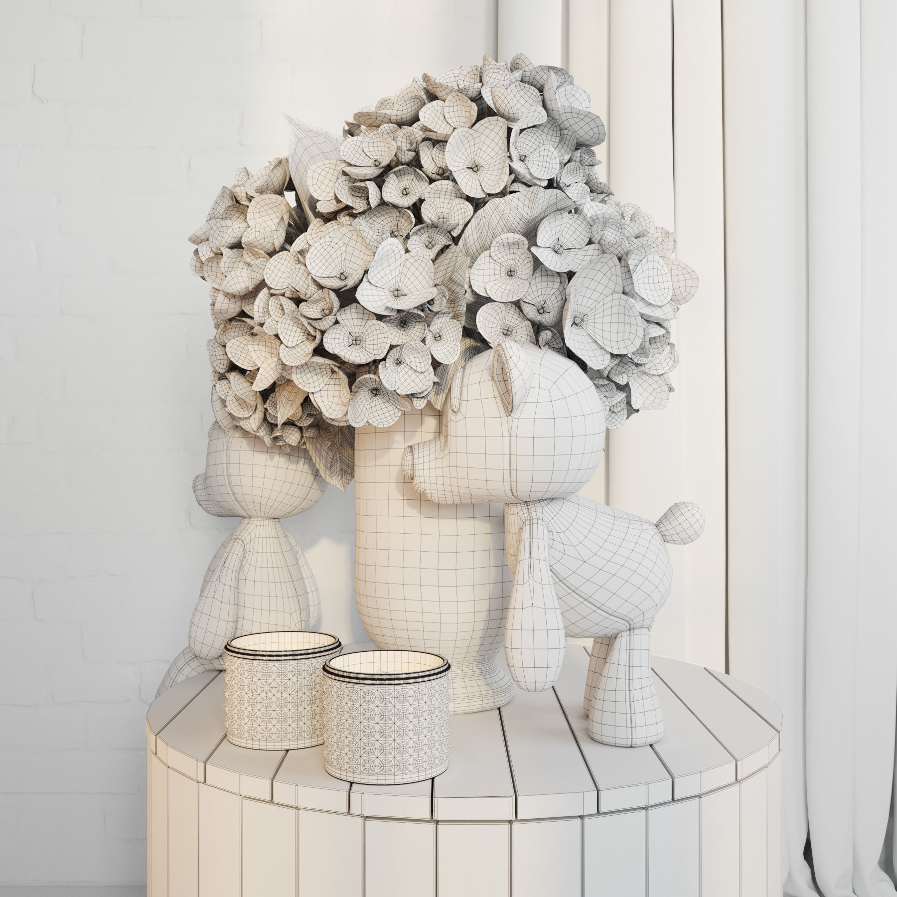 Decorative set with hydrangea and bears Low-poly 3D model_4