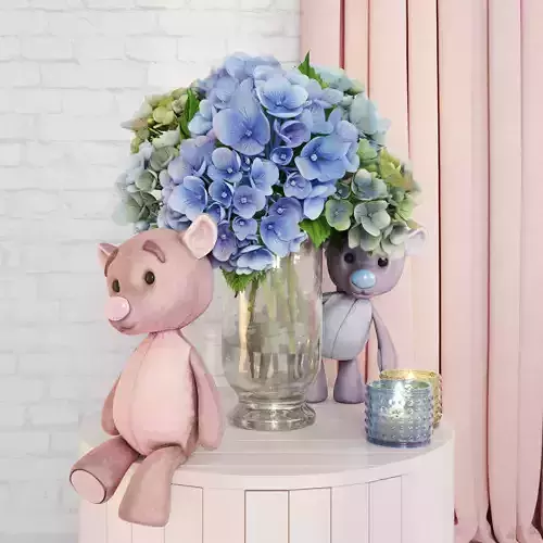 Decorative set with hydrangea and bears