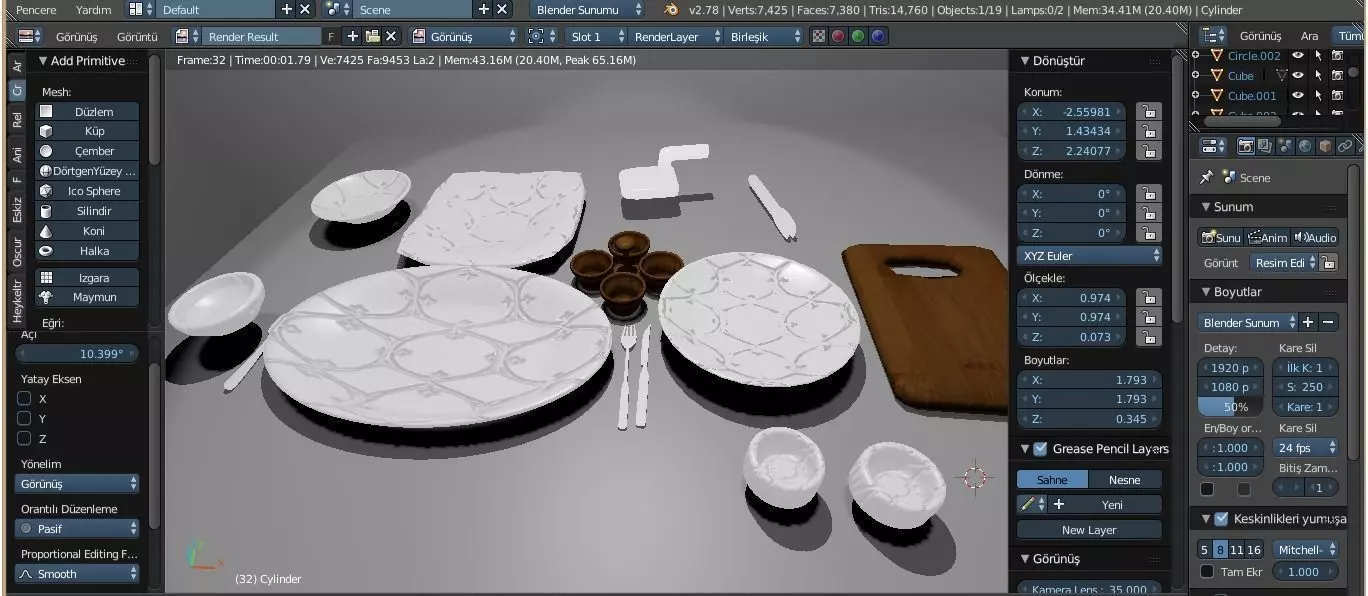 Tabak Seti Low-poly 3D model