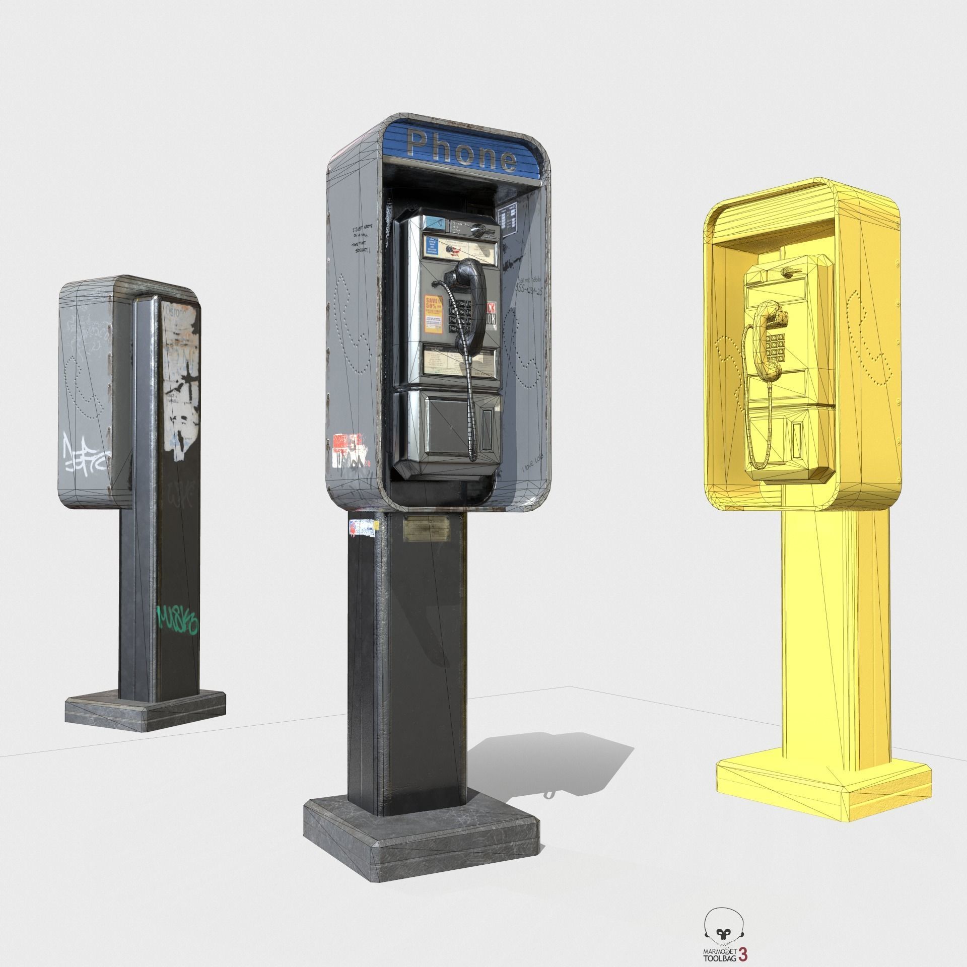 New York Payphone Booth PBR Low-poly 3D model_1
