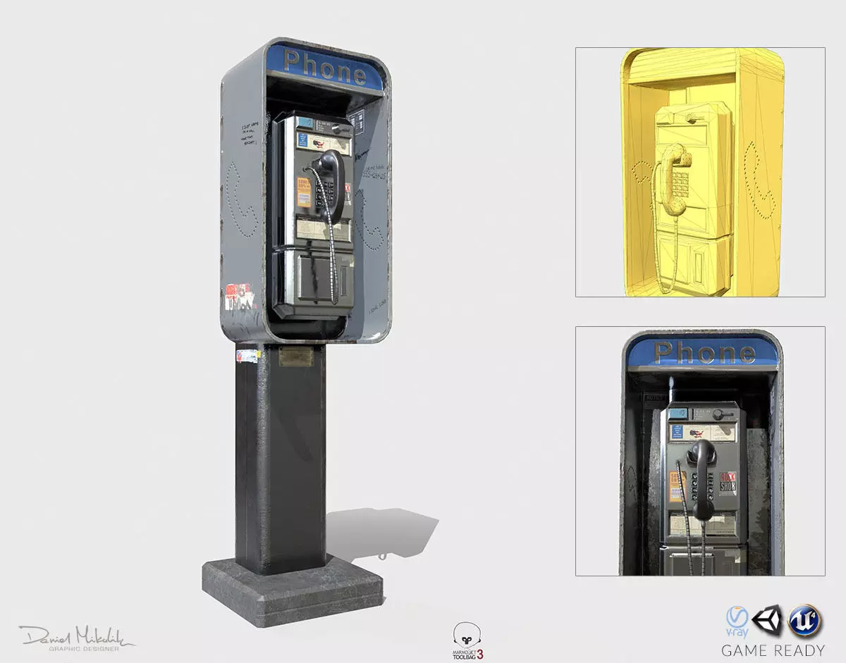 New York Payphone Booth PBR Low-poly 3D model_0