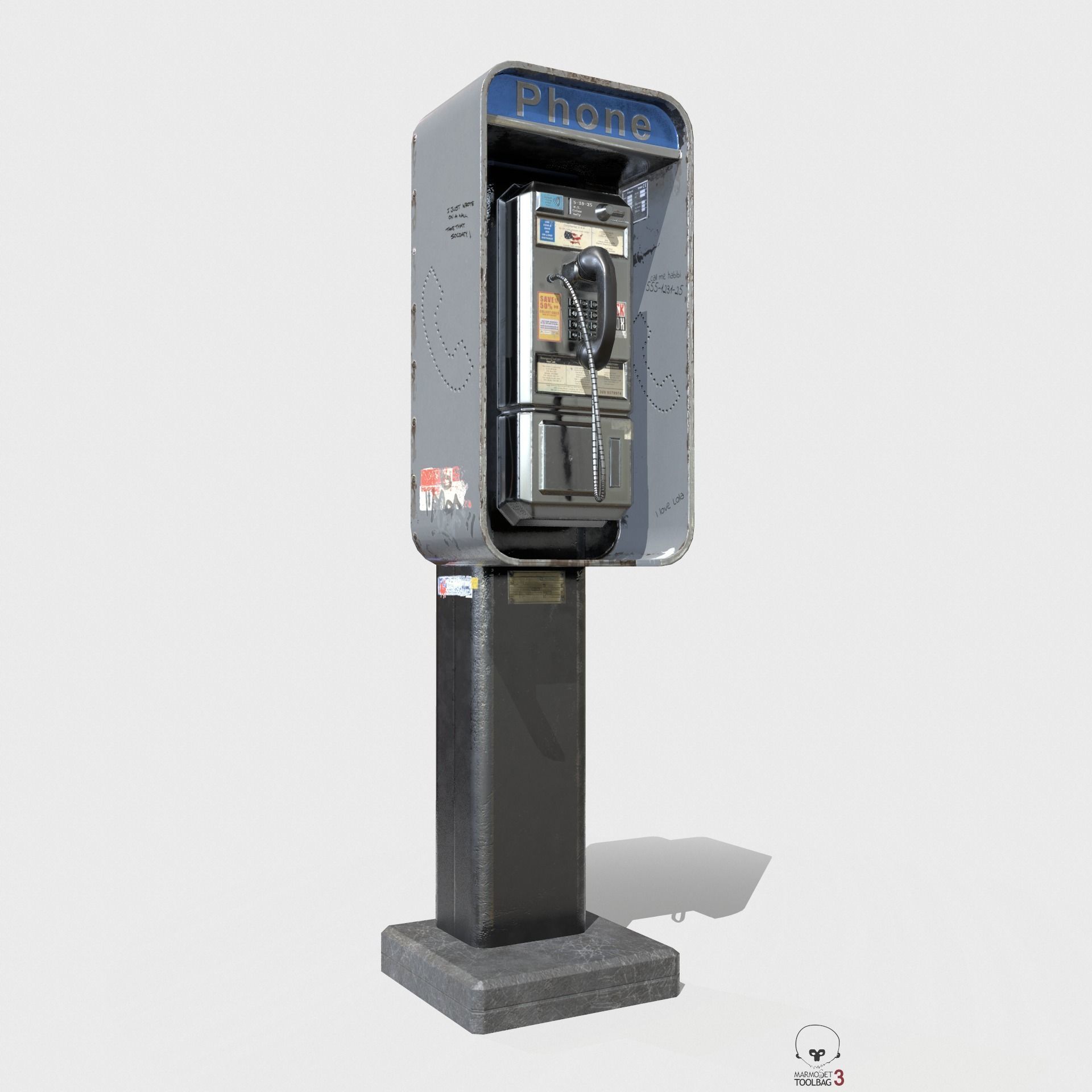 New York Payphone Booth PBR Low-poly 3D model_2