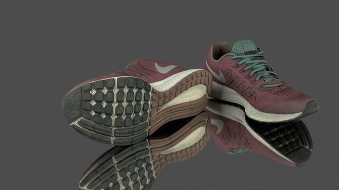 Sneakers pair of maroon running shoes Low-poly 3D model
