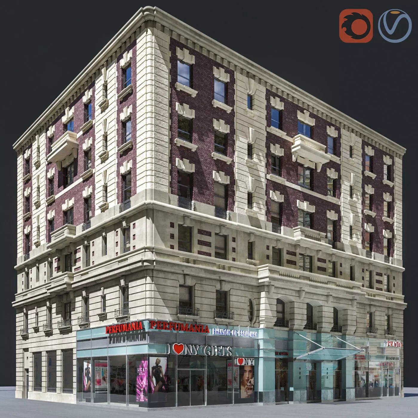 New York old building facade 3D model_0
