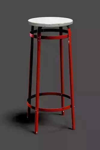 Red worn metal stool 3D model