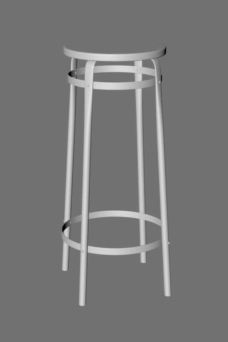 Red worn metal stool 3D model_1