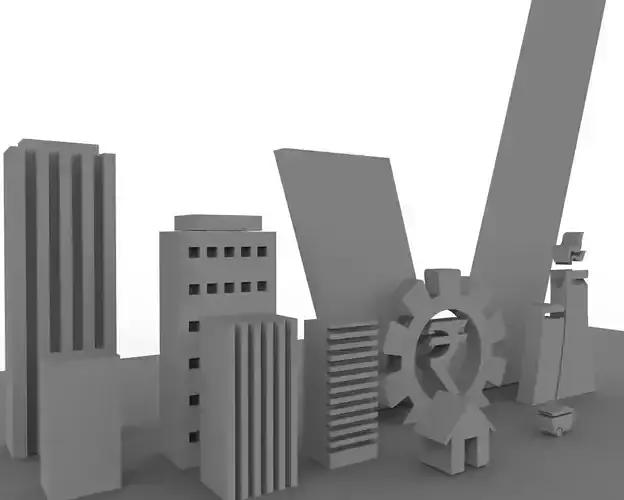 Simple 3d building scene Low-poly 3D model
