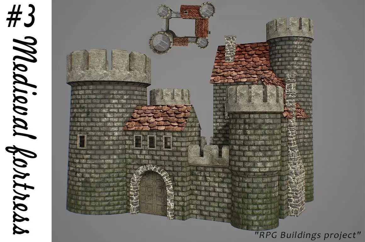 Medieval fortress 3 Low-poly 3D model
