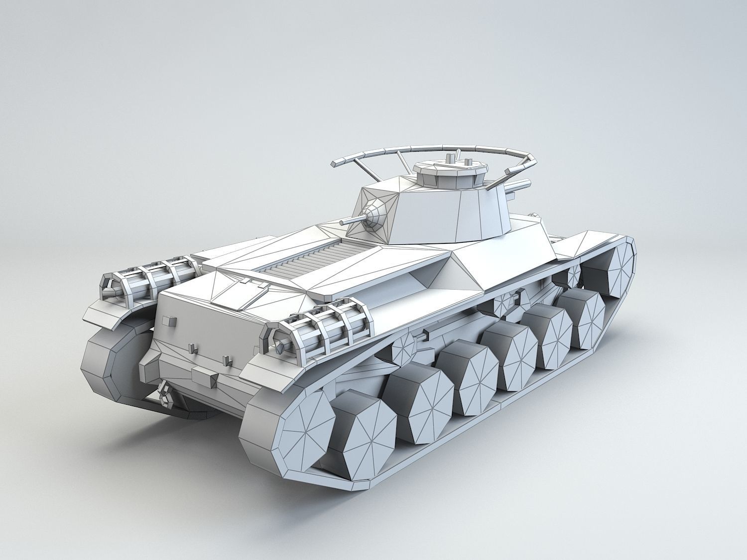 Low Poly Type 97 Chi Ha medium tank Low-poly 3D model_9