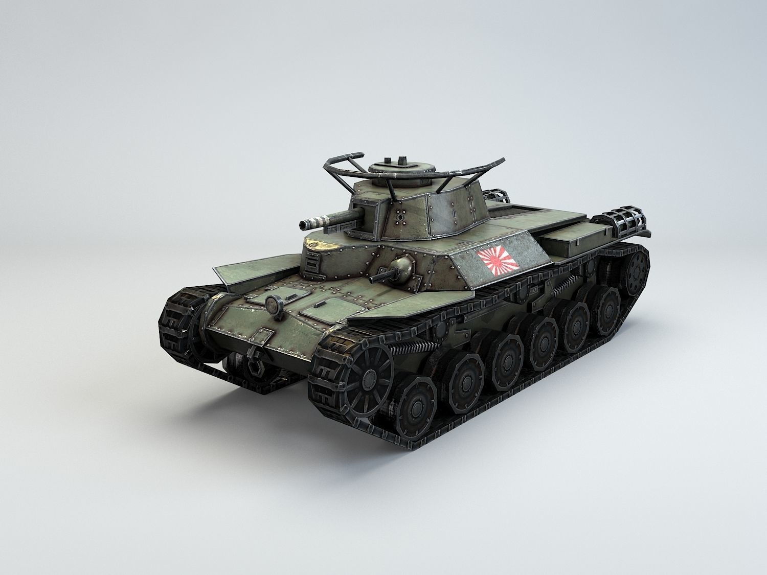 Low Poly Type 97 Chi Ha medium tank Low-poly 3D model_4