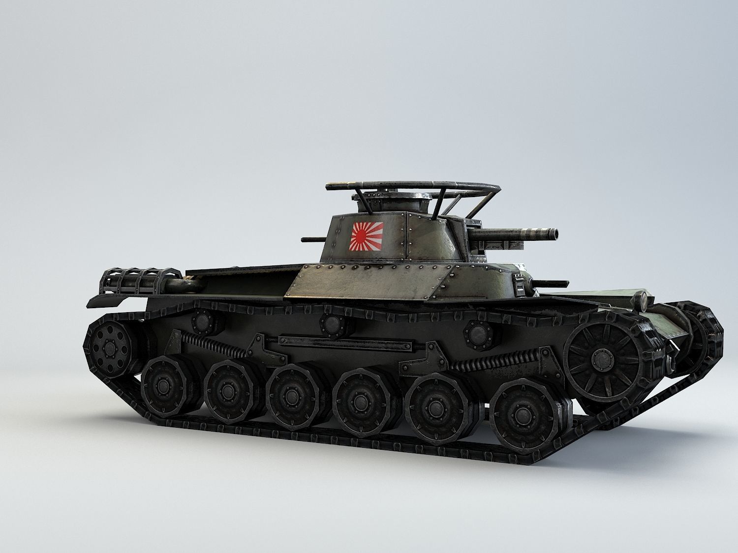 Low Poly Type 97 Chi Ha medium tank Low-poly 3D model_1