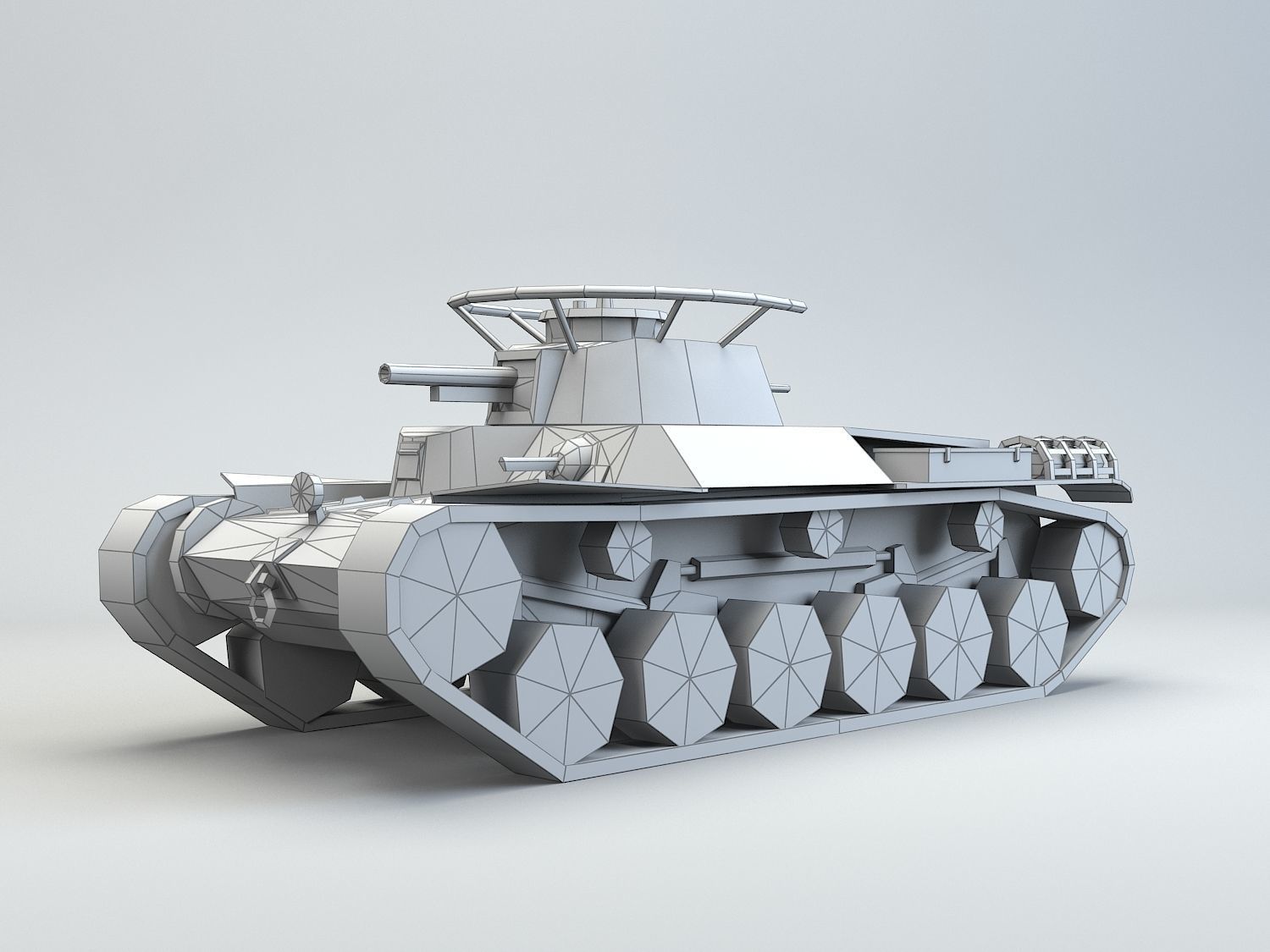 Low Poly Type 97 Chi Ha medium tank Low-poly 3D model_2
