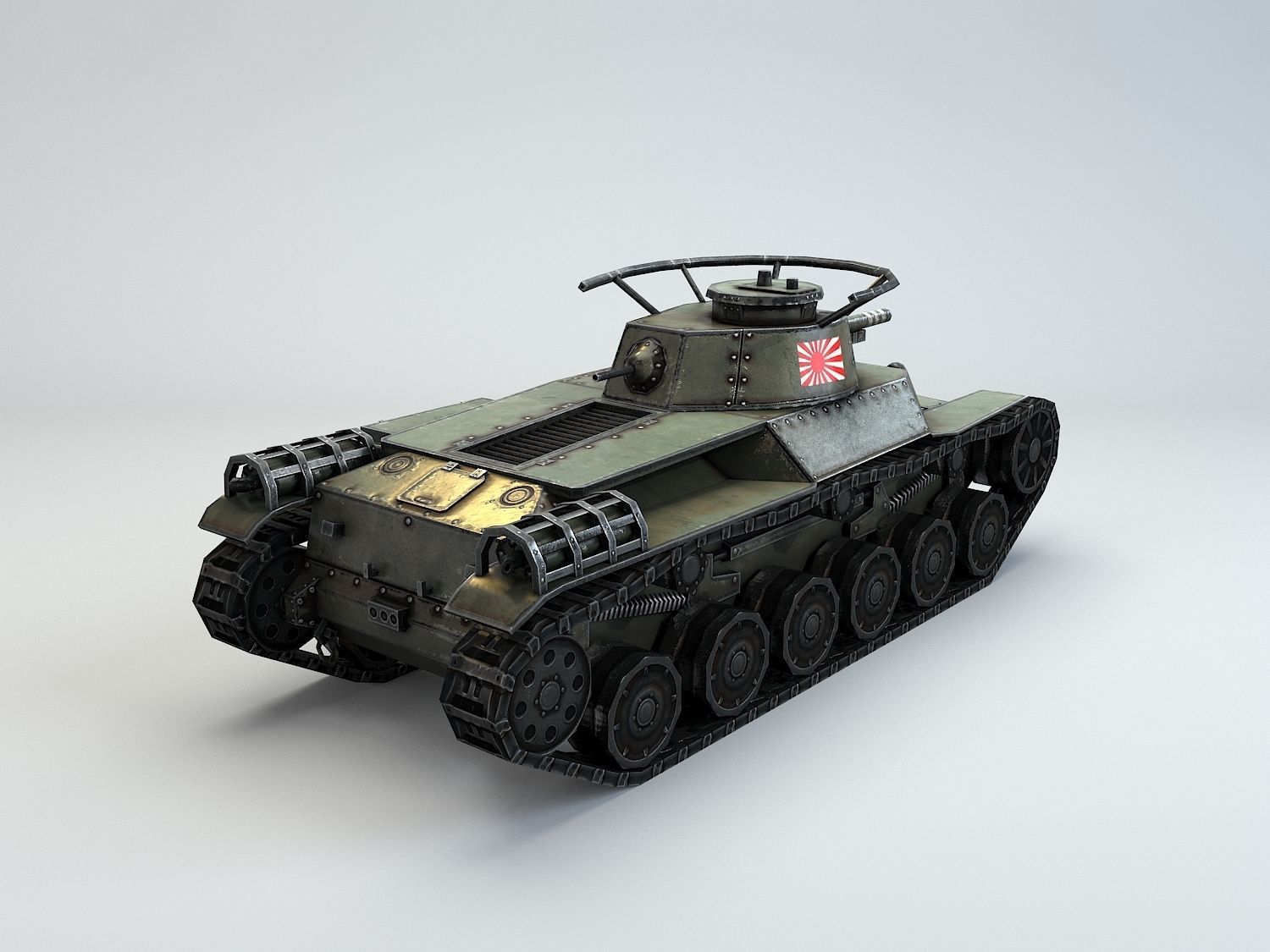 Low Poly Type 97 Chi Ha medium tank Low-poly 3D model_10