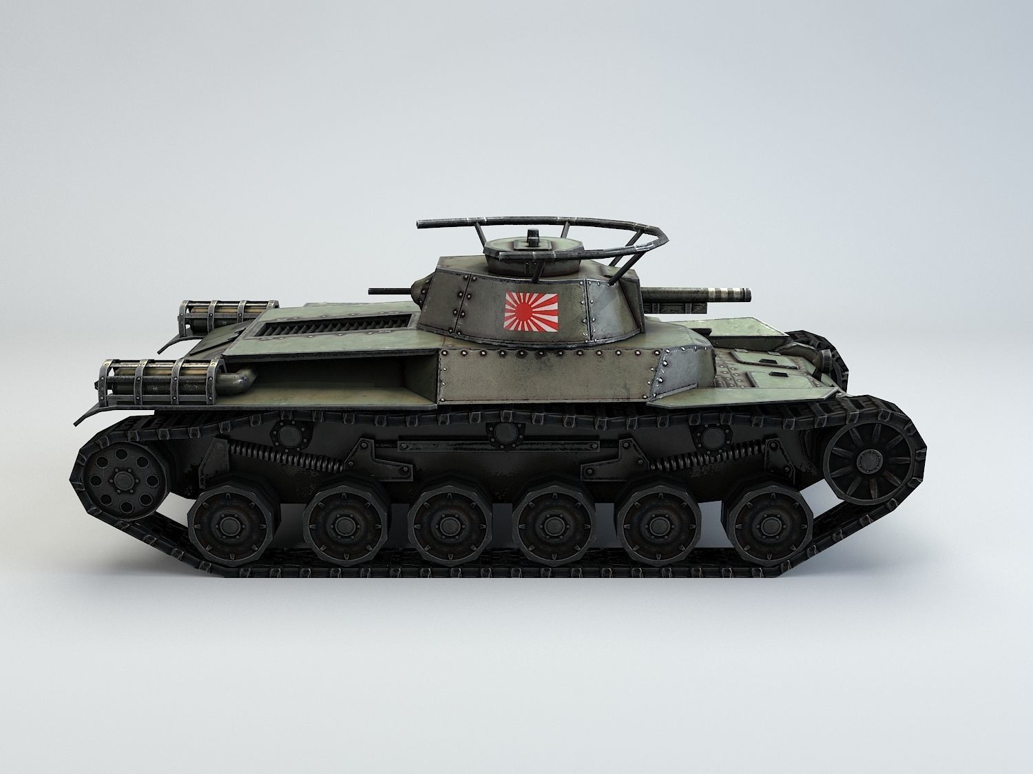 Low Poly Type 97 Chi Ha medium tank Low-poly 3D model_8