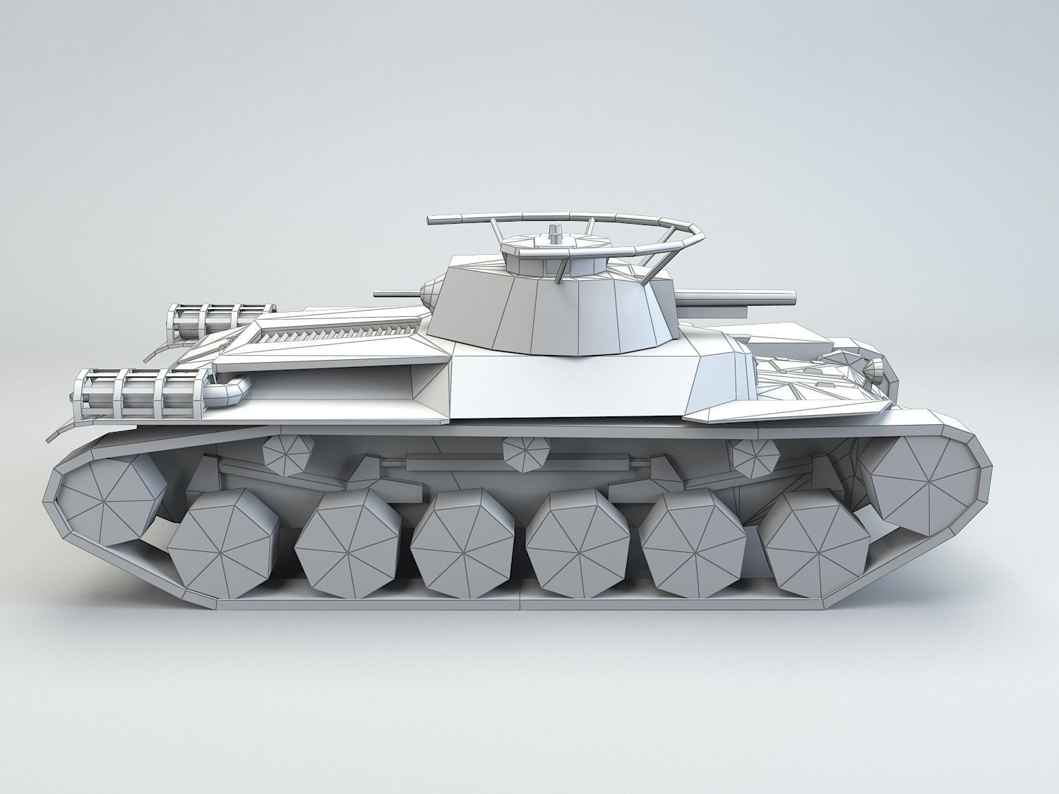 Low Poly Type 97 Chi Ha medium tank Low-poly 3D model_7
