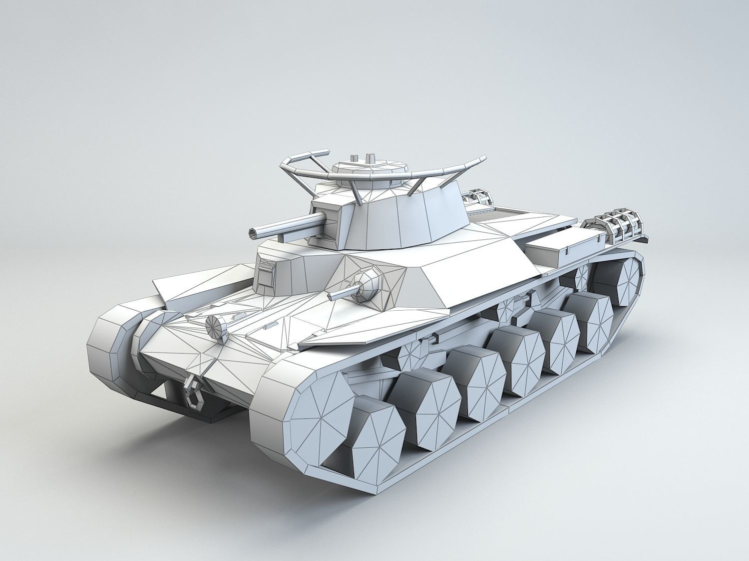 Low Poly Type 97 Chi Ha medium tank Low-poly 3D model_5