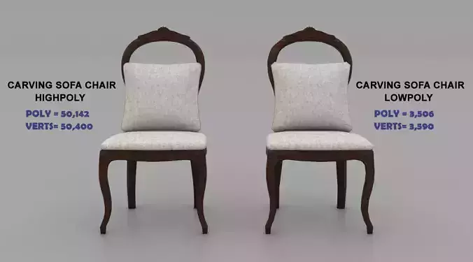 Carving Sofa Chair- Highpoly and Lowpoly