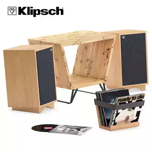 Set Music wooden speaker with finish Low-poly 3D model