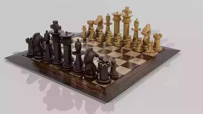 WOODEN CHESS SET Low-poly 3D model