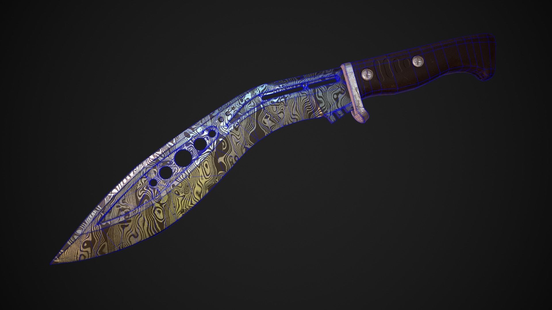  M48 Tactical Kukri With Damascus steel Low-poly 3D model_5