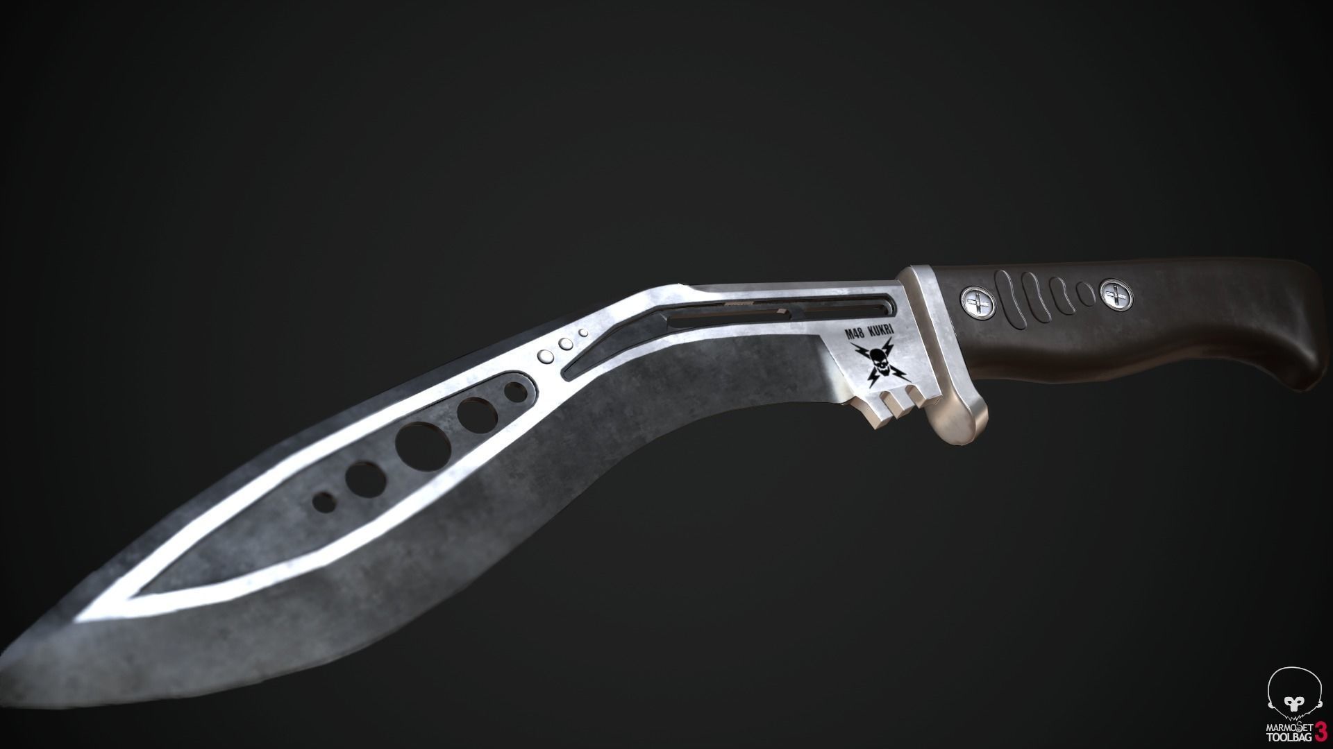  M48 Tactical Kukri With Damascus steel Low-poly 3D model_8