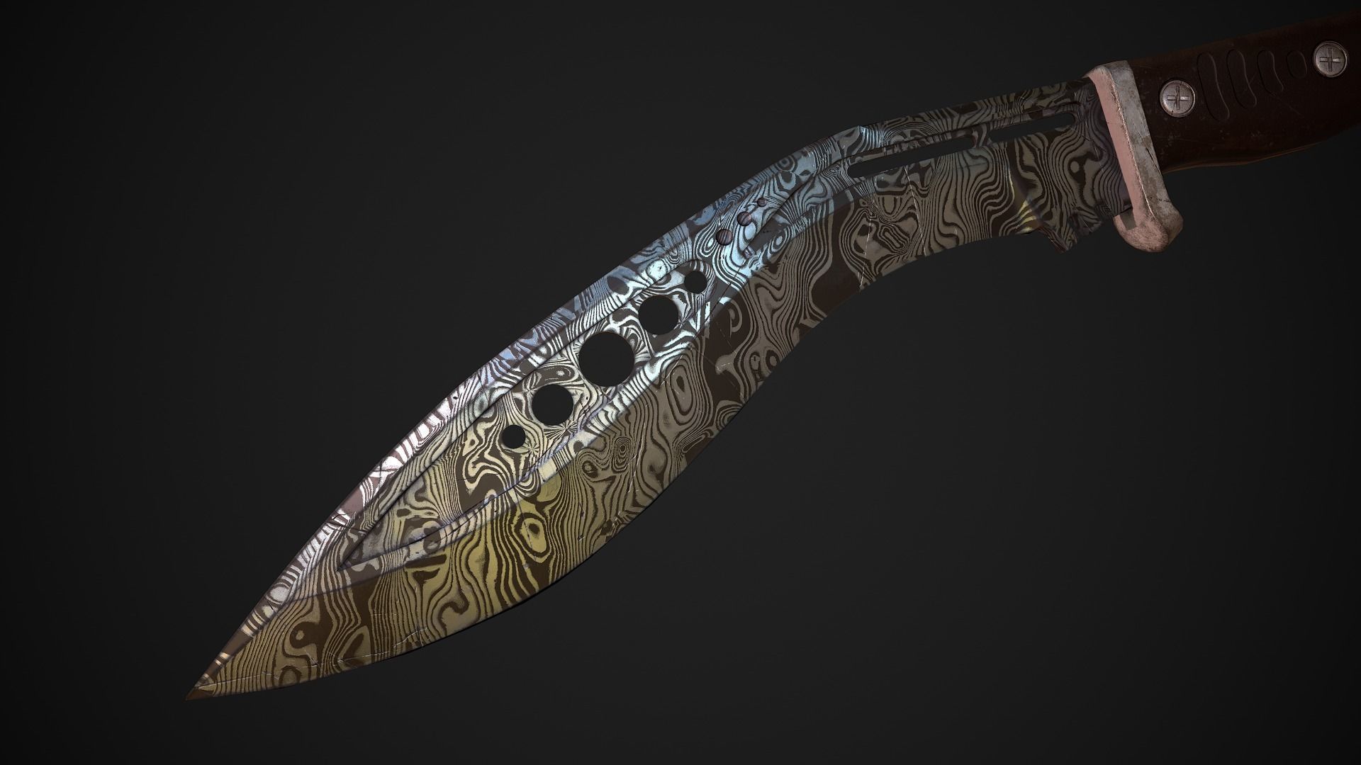  M48 Tactical Kukri With Damascus steel Low-poly 3D model_3