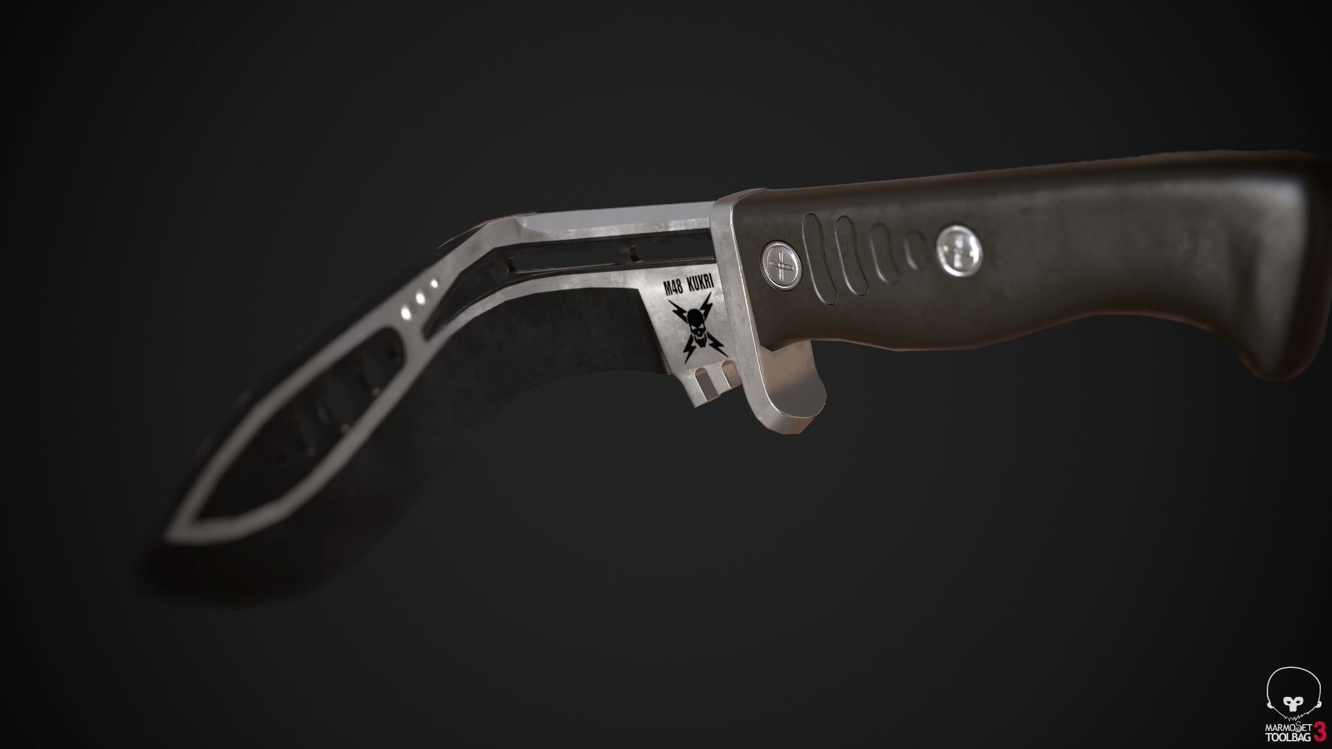  M48 Tactical Kukri With Damascus steel Low-poly 3D model_7