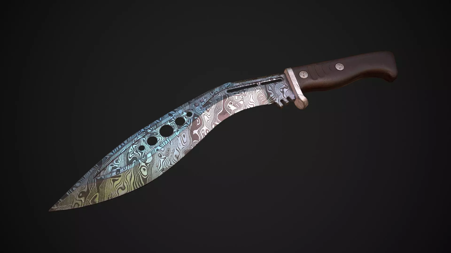  M48 Tactical Kukri With Damascus steel Low-poly 3D model_0