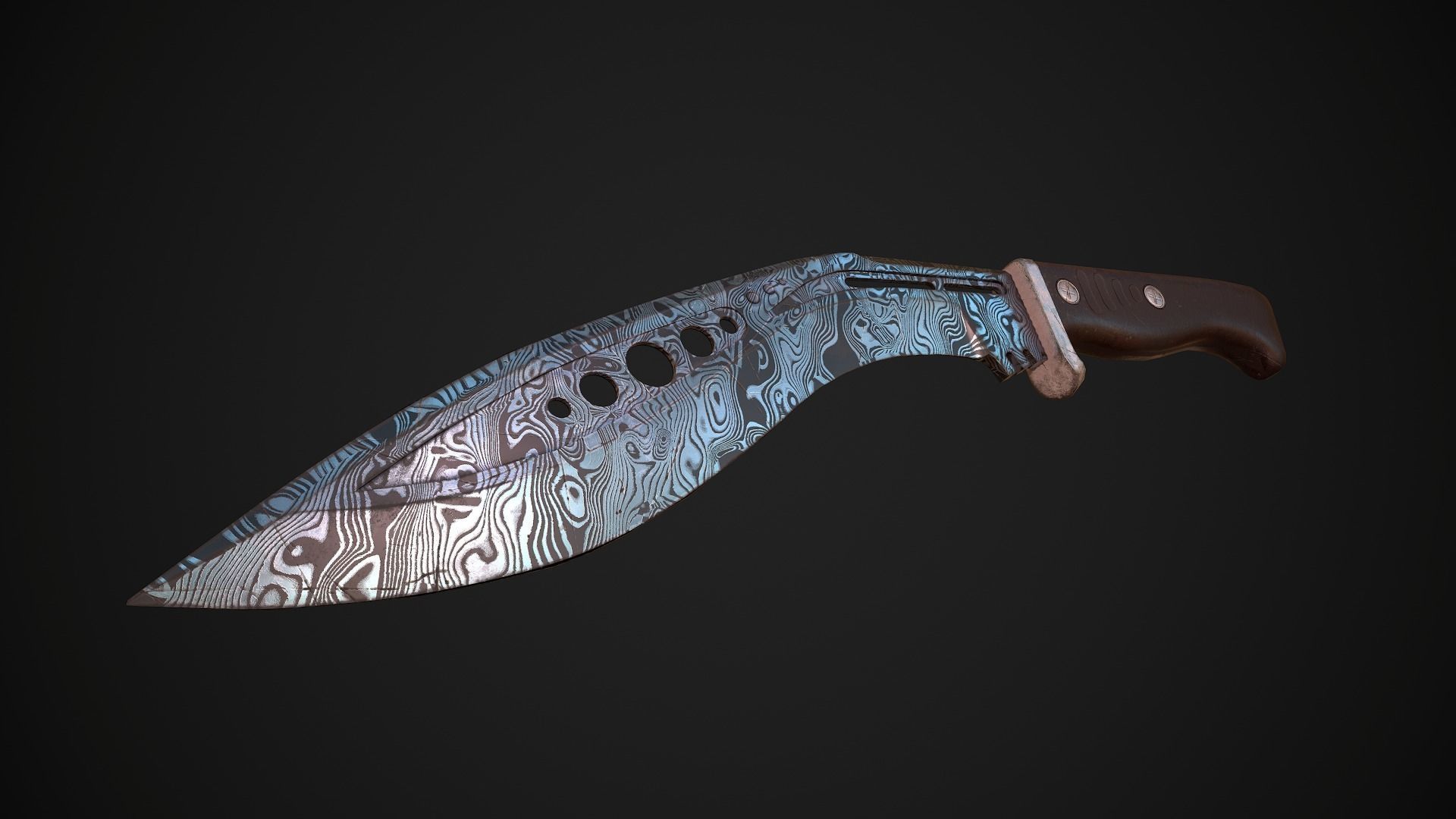  M48 Tactical Kukri With Damascus steel Low-poly 3D model_4