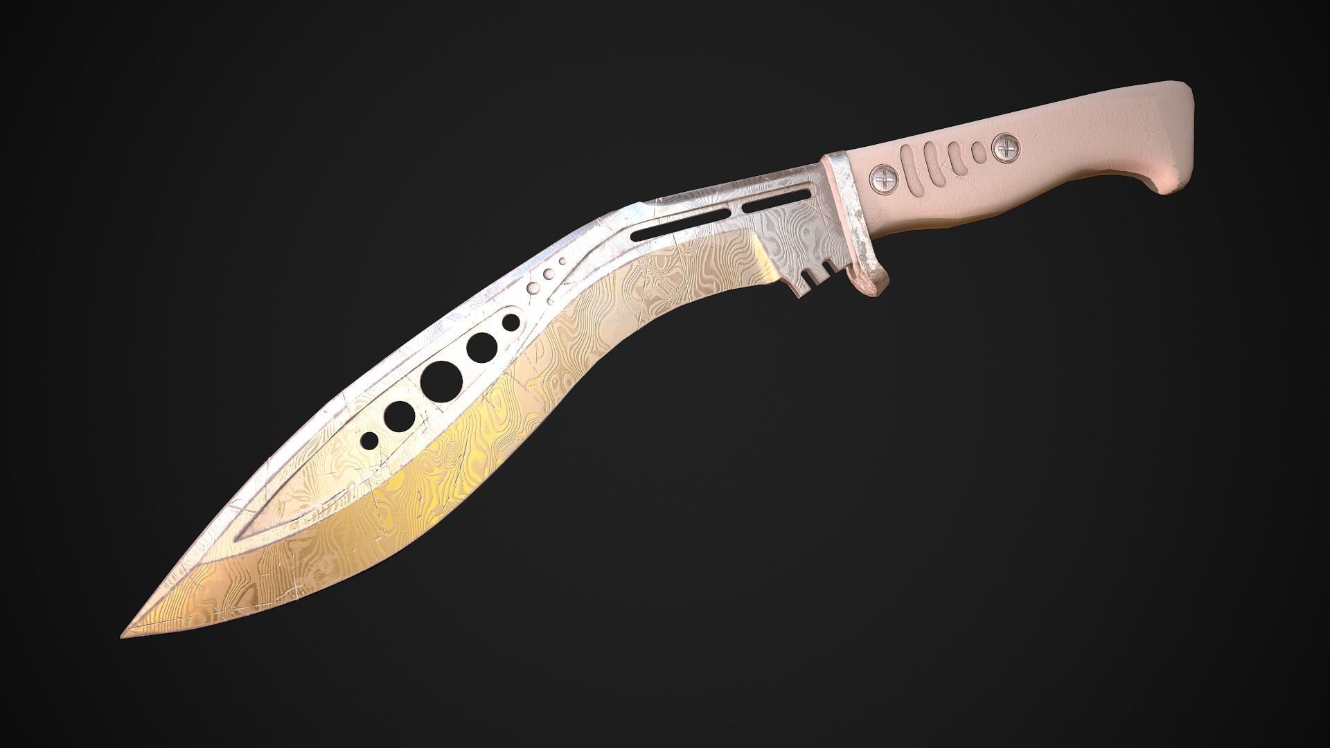  M48 Tactical Kukri With Damascus steel Low-poly 3D model_9