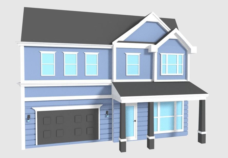 Two Floors Low Ploy House Low-poly 3D model_1