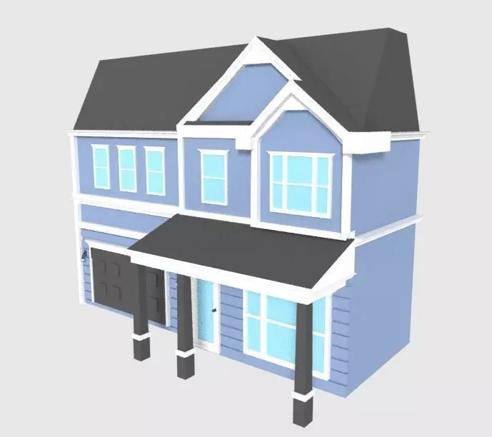Two Floors Low Ploy House Low-poly 3D model_0