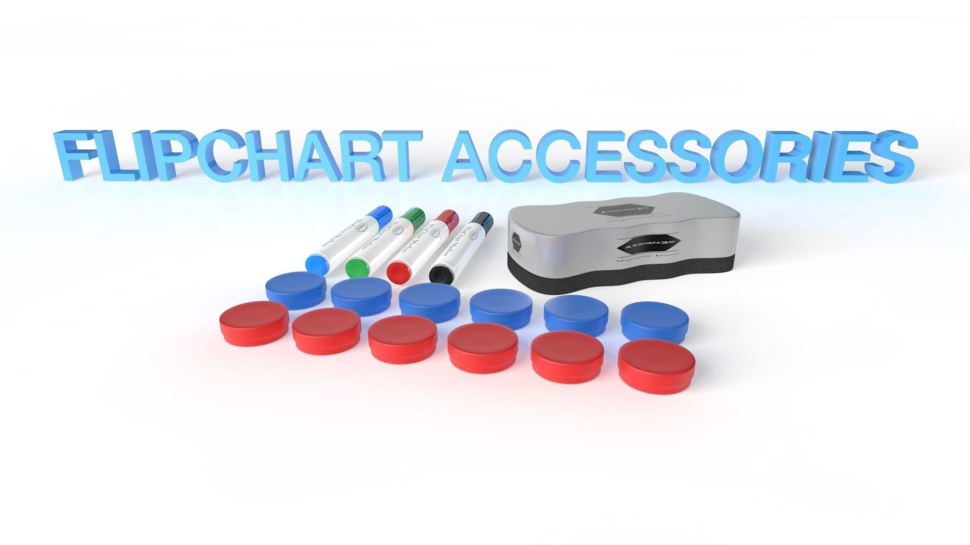 Flipchart and accessories Low-poly 3D model_1
