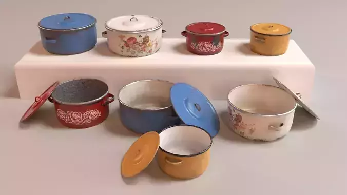 PBR Vintage Cooking Pots Low-poly 3D model