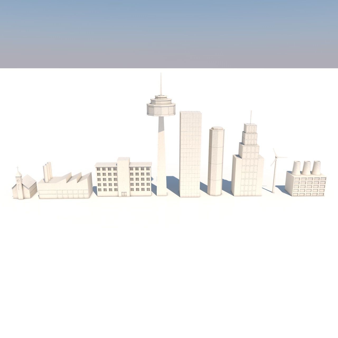 Low Poly Buildings two churches with roofs Low-poly 3D model_2