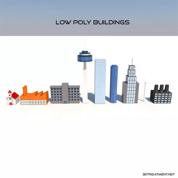 Low Poly Buildings two churches with roofs Low-poly 3D model_0