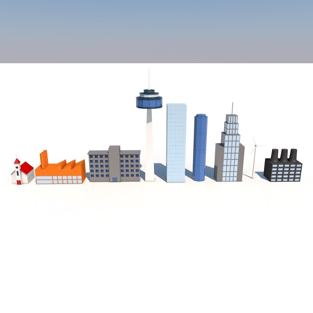 Low Poly Buildings two churches with roofs Low-poly 3D model_1