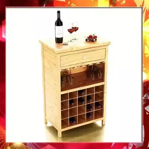 Wine Table Rack 3 Bottles Cups and Cherries