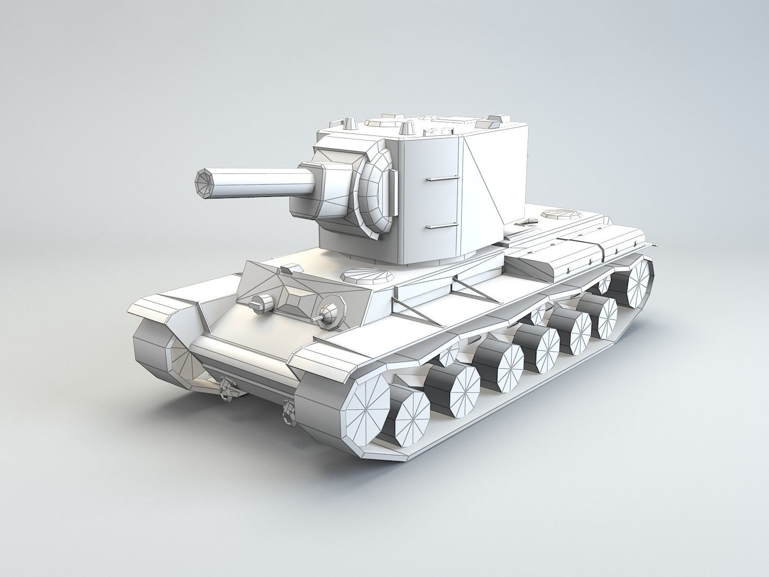 Low Poly KV-2 heavy artillery tank Low-poly 3D model_3