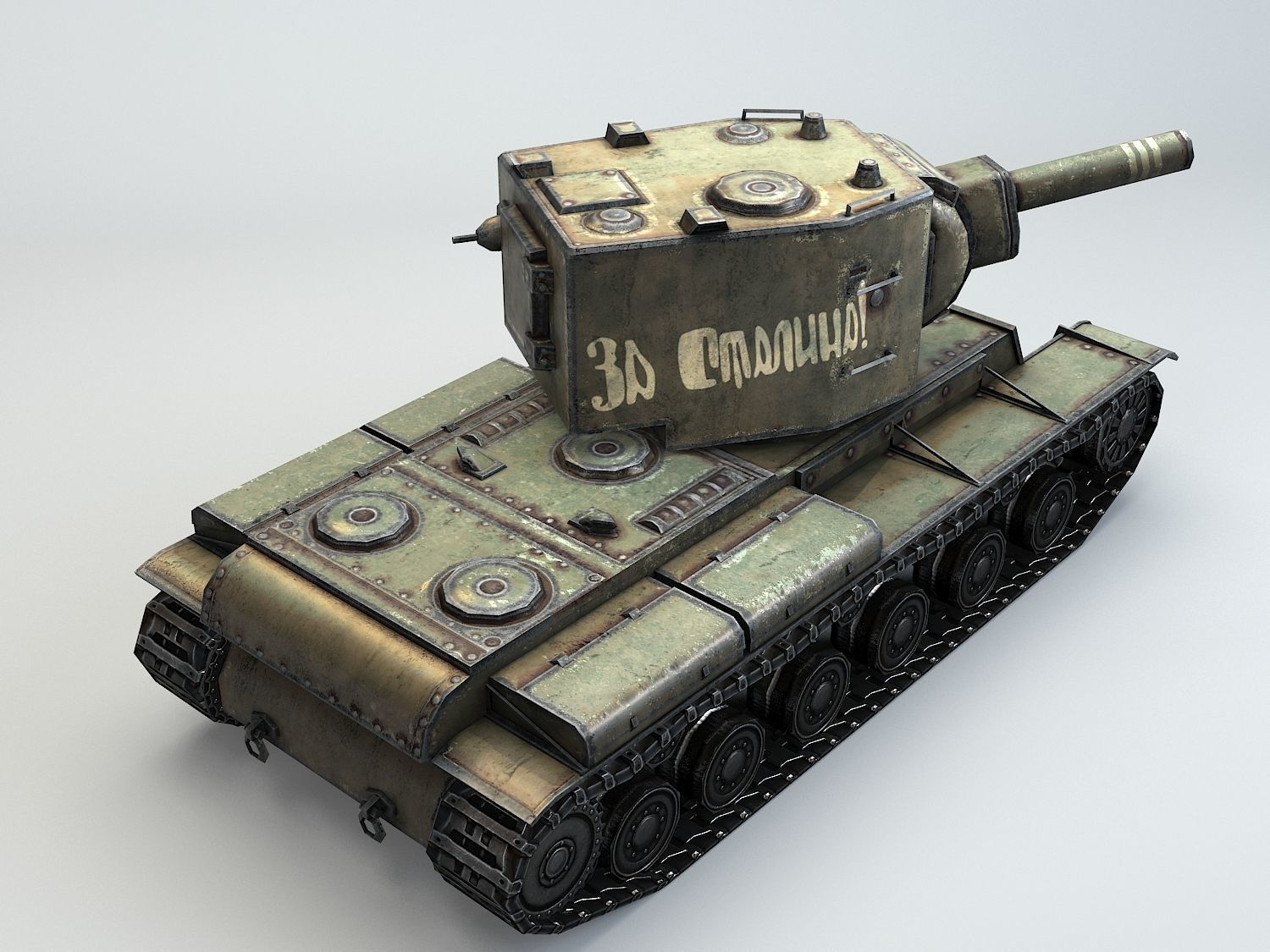Low Poly KV-2 heavy artillery tank Low-poly 3D model_10