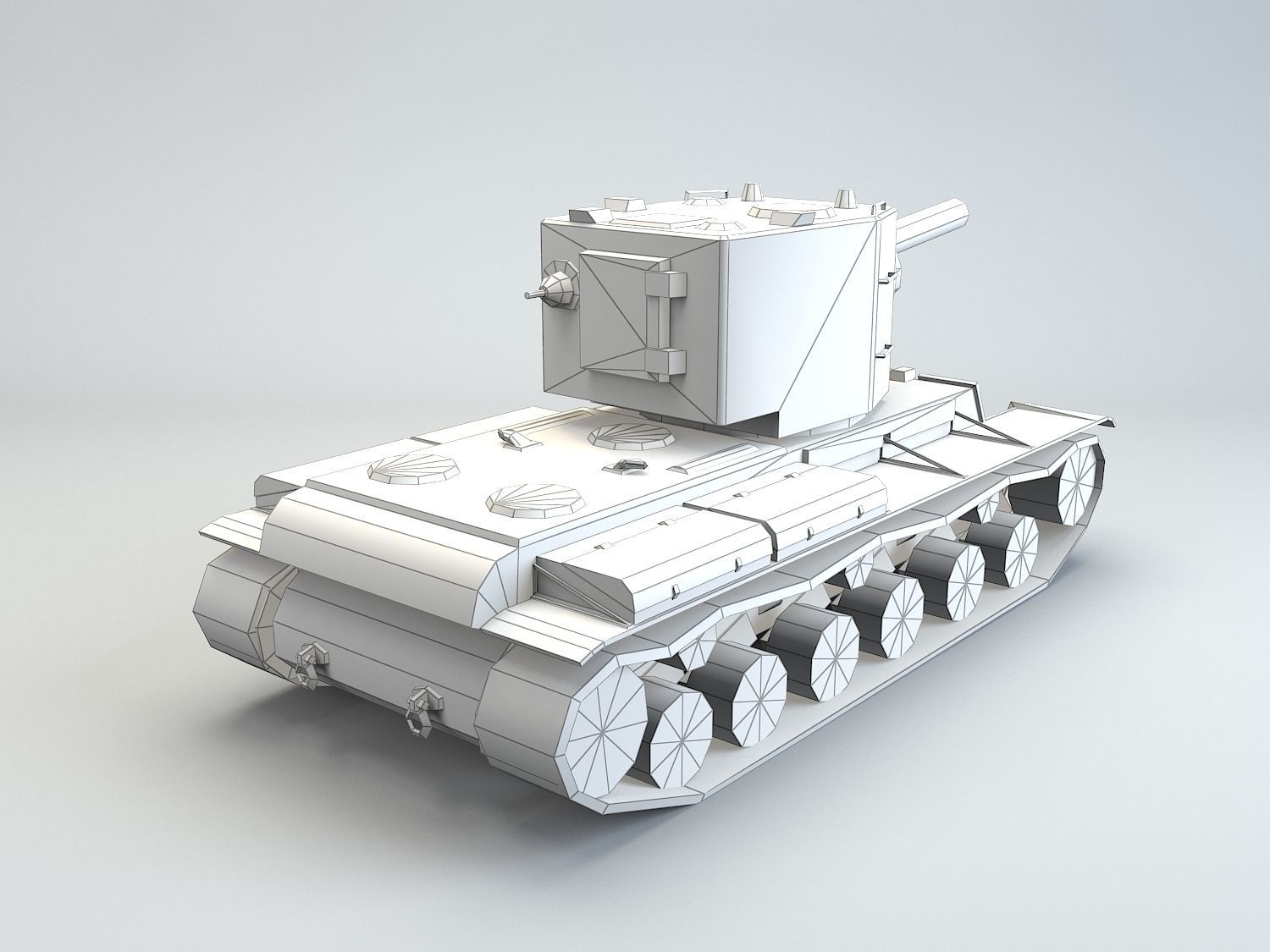 Low Poly KV-2 heavy artillery tank Low-poly 3D model_7