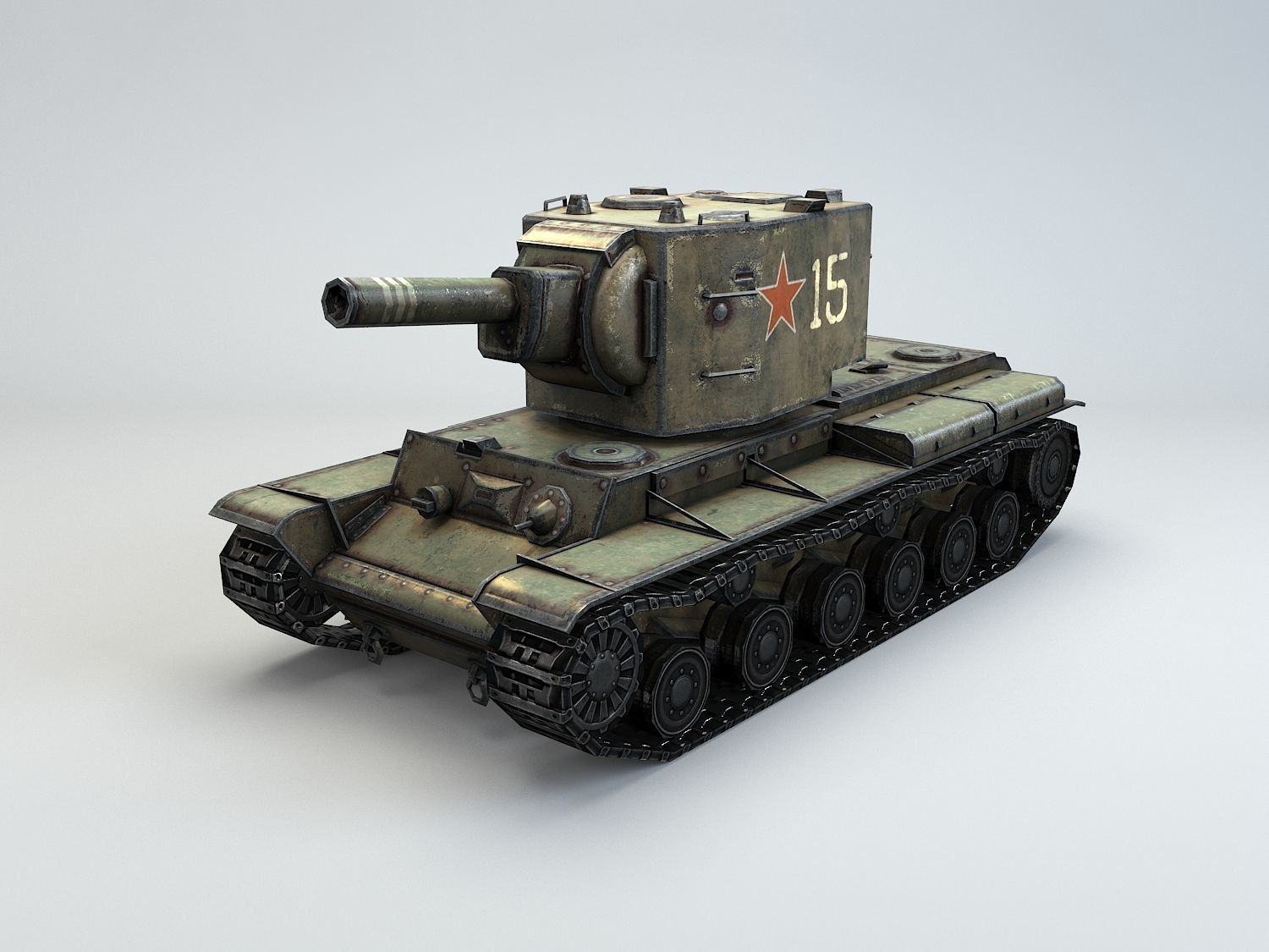 Low Poly KV-2 heavy artillery tank Low-poly 3D model_2
